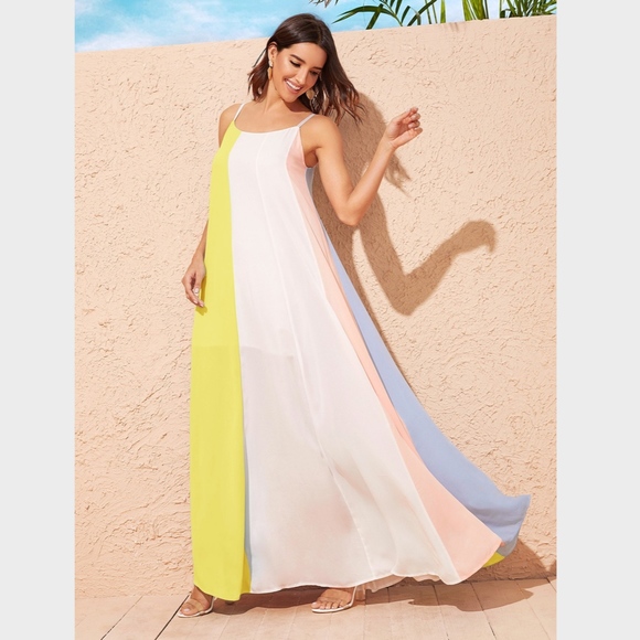 Multi Color Block A-line Maxi Cami Dress - Picture 4 of 8